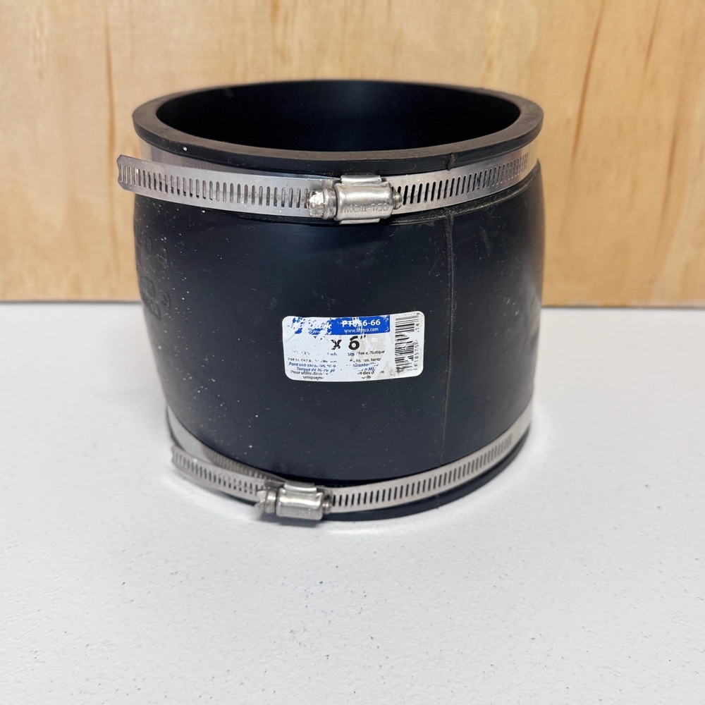 Fernco Flexible Coupling Plumbing 6 Inch Black Rubber Pipe Connector P1056-66